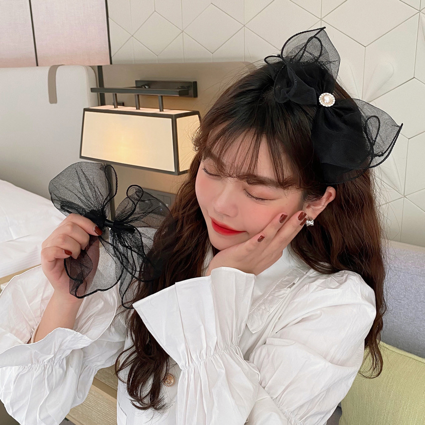 Korea New Wild Lace Black Bow Hairpin display picture 1
