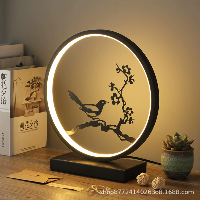 Table lamp Chinese style creative lantern, remote control bedside decorative lamp
