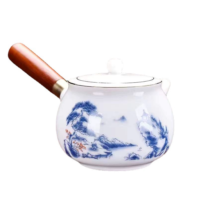 Ладья из бараниной жирной нефритовой белой porcelain боковая ручка против ожогов чайник набор китайского ушу чайник чистый белый простой домашний чайник оптом