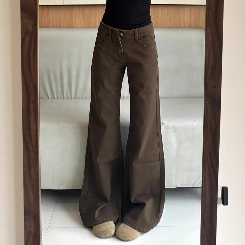 Melard Brown Coffee-Colored Jeans for Women 2026 New American Style Low-Waist Loose Fit Slimming Flared Long Pants for Petite Figures