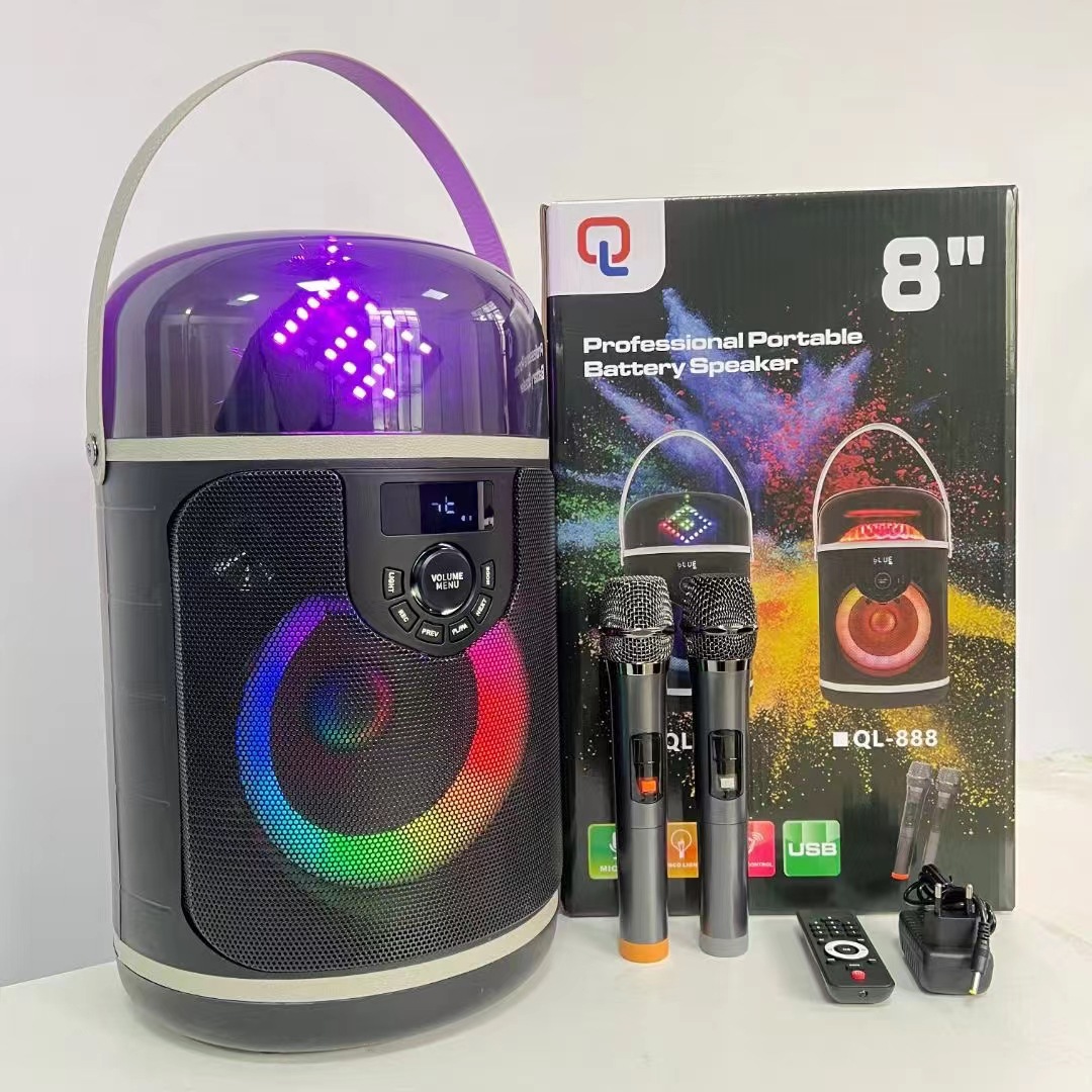 Altavoz Bluetooth KTV Portátil QL-878 con Subwoofer y Luz RGB para Al Aire Libre y KTV