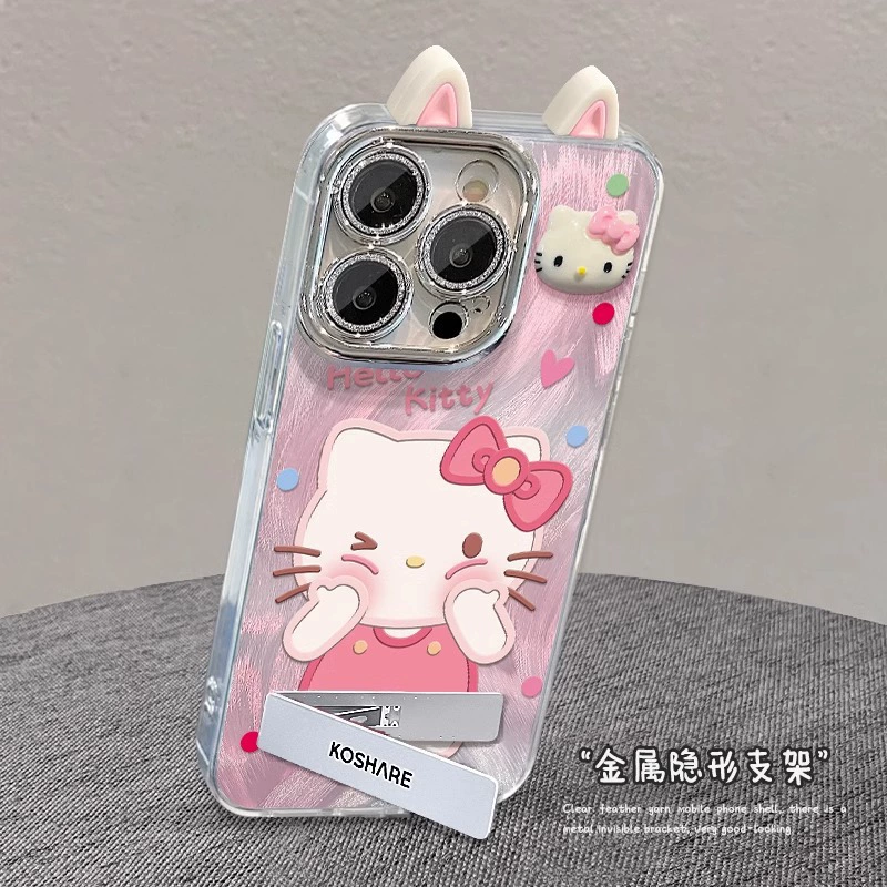 Apple, iPhone15, совместимый чехол для телефона, милый iPhone14 Pro, кукла для ушей, трубки, браслет, линза, кот, 8