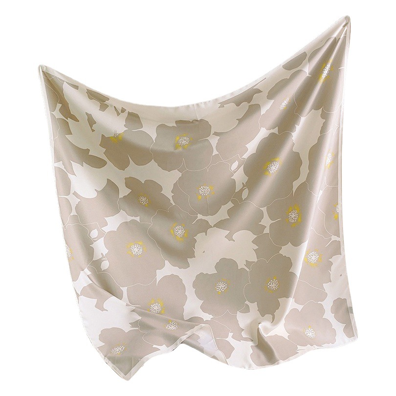 2021 versátil retro bufanda decorativa en blanco y negro para mujeres Verano nuevo 90 sarga bufanda cuadrada grande bufanda de seda artificial floral