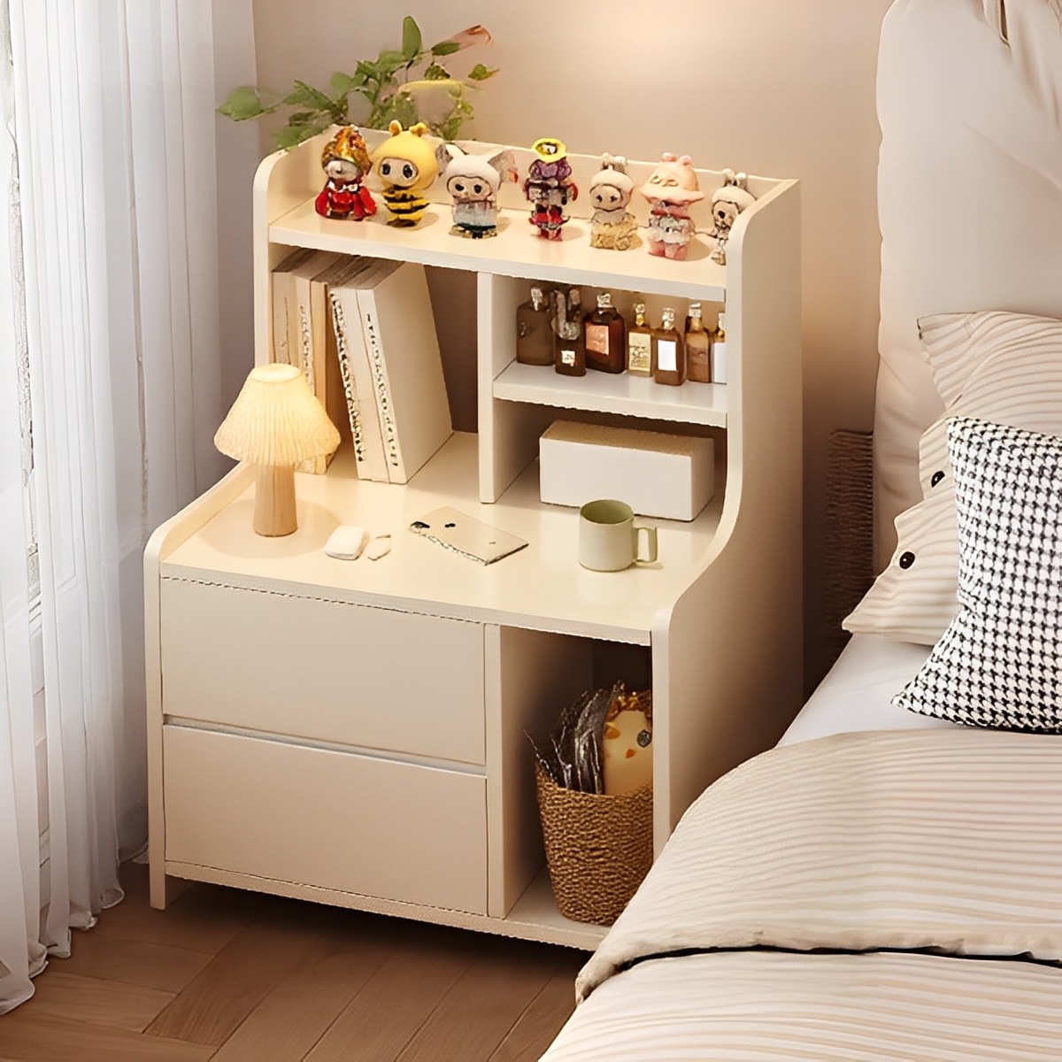 Mesa de cabecera moderna simple y pequeña simple gabinete de almacenamiento doméstico dormitorio pequeño gabinete junto a la cama estante de estante 2025 nuevo