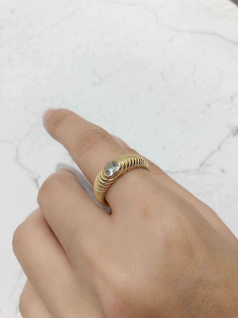 Fashion Heart Shape Silver Inlay Zircon Open Ring 1 Piece