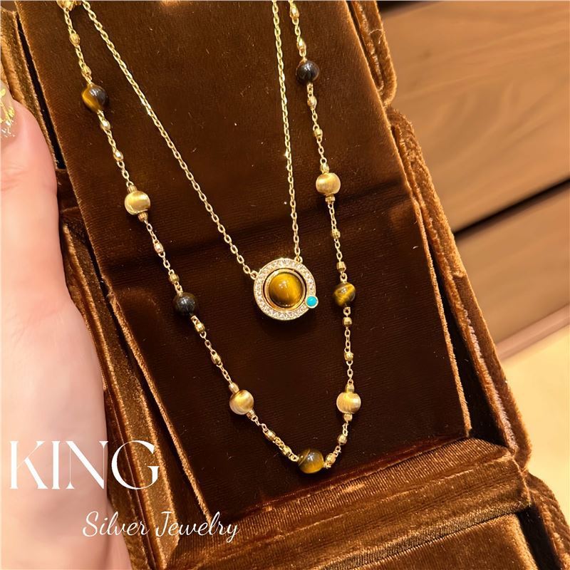 虎眼星球 | king银饰珠宝S925银镀金双面虎眼欧泊猫眼纯银项链|undefined