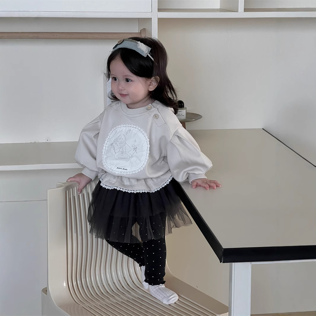 Conjunto de Sudadera y Vestido con Pantalón para Niñas de Algodón Juego de Dos Piezas para Otoño