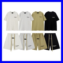 Fog第8四半期のessentialsファッションブランドの植毛プリント男女カップルのゆるい丸首半袖tシャツパンツ