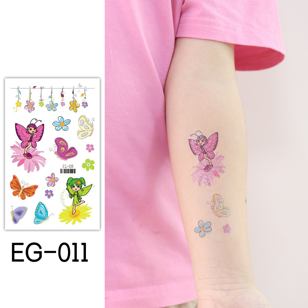 Ruikarong transfronteriza de dibujos animados brillo sirena tatuaje pegatinas mariposa impermeable niños tatuaje pegatinas ventas directas de la fábrica