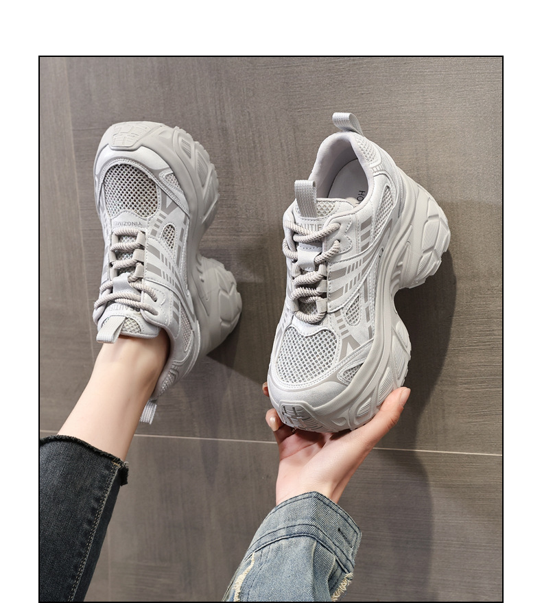 Giày sneaker nữ chunky đế dày lưới thoáng khí tăng chiều cao — Màu trắng chi tiết 14