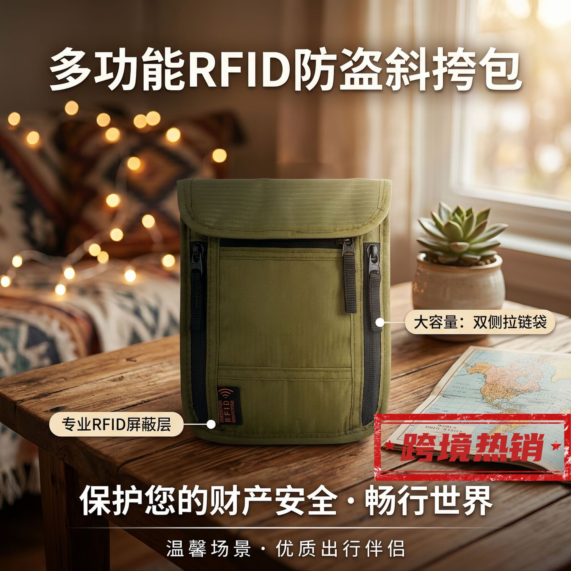 跨境防盗护照斜挎小包多功能收纳护照手机零钱出境游学贴身证件袋