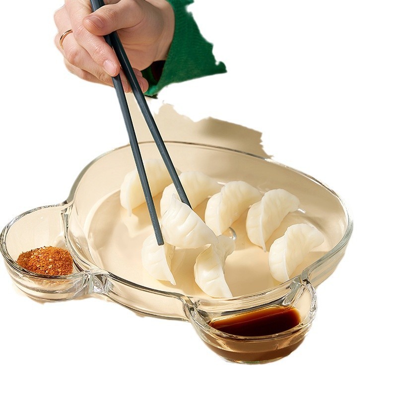 クマ餃子プレートガラスプレート酢プレート付きインターネット有名人餃子パスタシーフードエビ寿司フルーツプレート子供用ヌードルボウル|undefined