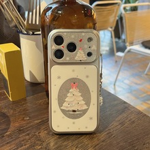 电镀闪粉圣诞树手机壳适用苹果17/16PRO可爱吊坠iPhone15/14全包