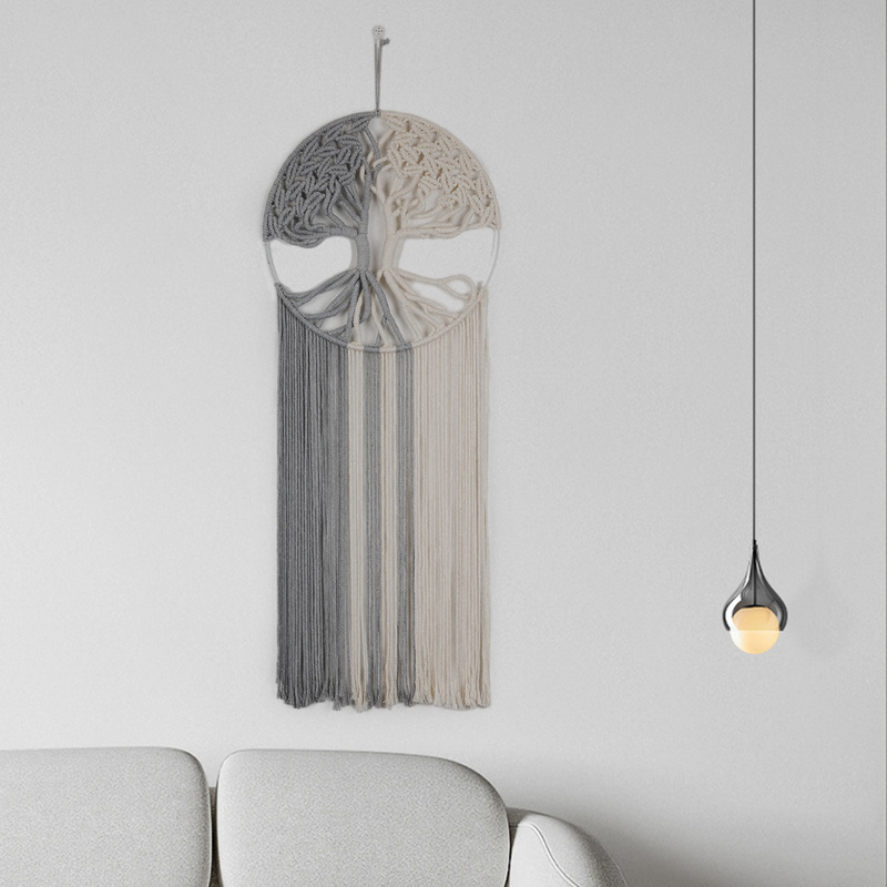 Handmade Woven Double Color Tree of Life Tapestries Nordic Ins Living Room Wall Hanging Tassel Hanging Decoration Homestay Wall Decoration