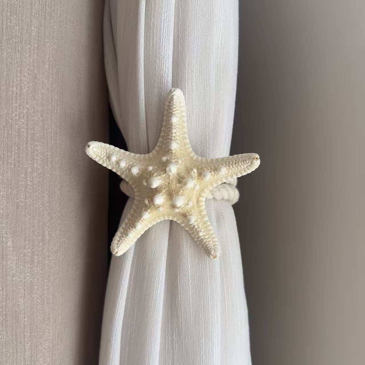 Alzapaños de estrella de mar natural con decoración de estilo oceánico europeo y americano, cuerda para atar cortinas con hebilla_voghion.com