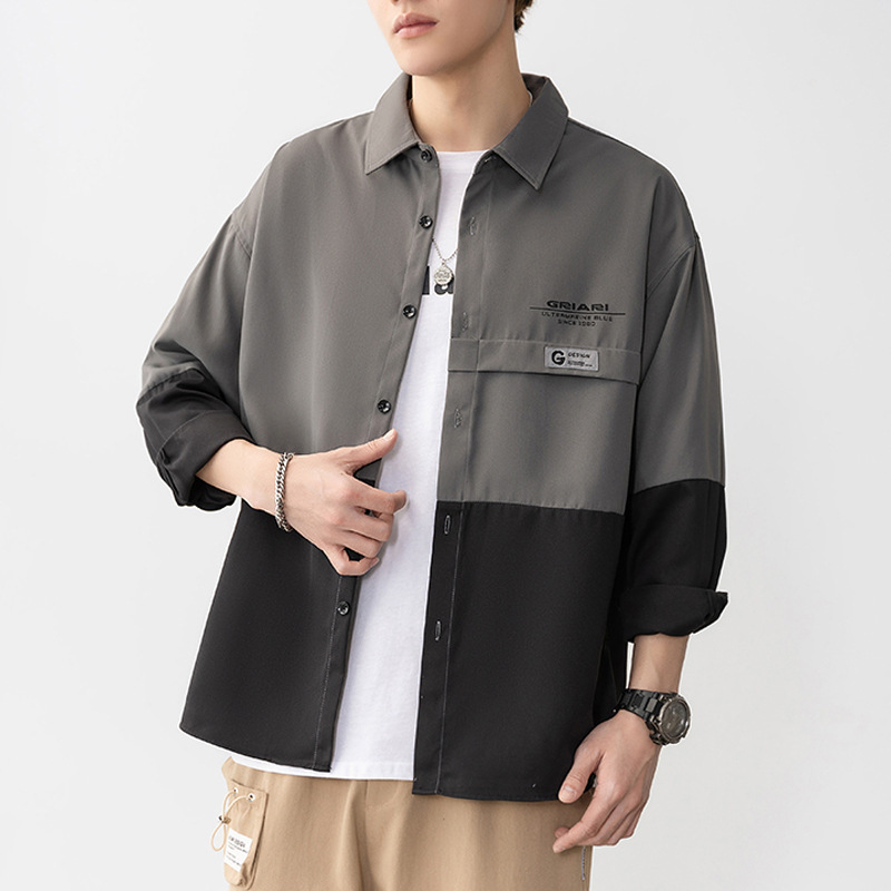 Trendy brand shirt men's spring and autumn casual loose Hong Kong style long sleeve shirt Korean style jacket all-matching top coat