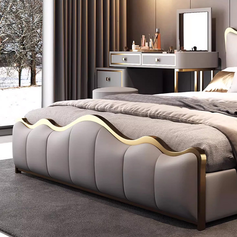 Cama de cuero suave de viento crema moderna simple de 1.5m pequeño dormitorio principal doble de 1.8m almacenamiento cama de matrimonio de madera maciza image 5