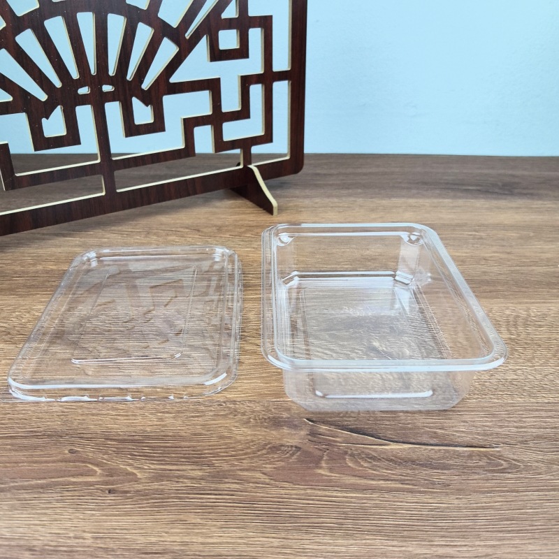 Suministro directo de fábrica desechable rectangular caja transparente para mascotas caja de pastel de Chaoshan pastel de judías verdes leche que devuelve pastel de carne crujiente