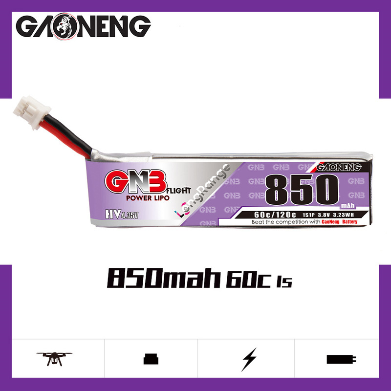 GNB High Energy 850mAh 1S 3.8V 60C HV Indoor TraVerSing MaChine Drone FPV Long Battery Life Lithium Battery