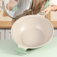 32cm Korean-style Mafanstone Non-stick Pan Vacuum Micro-pressure Wok Flat Pan with Deepening for Steaming, Stewing, Frying and Grilling