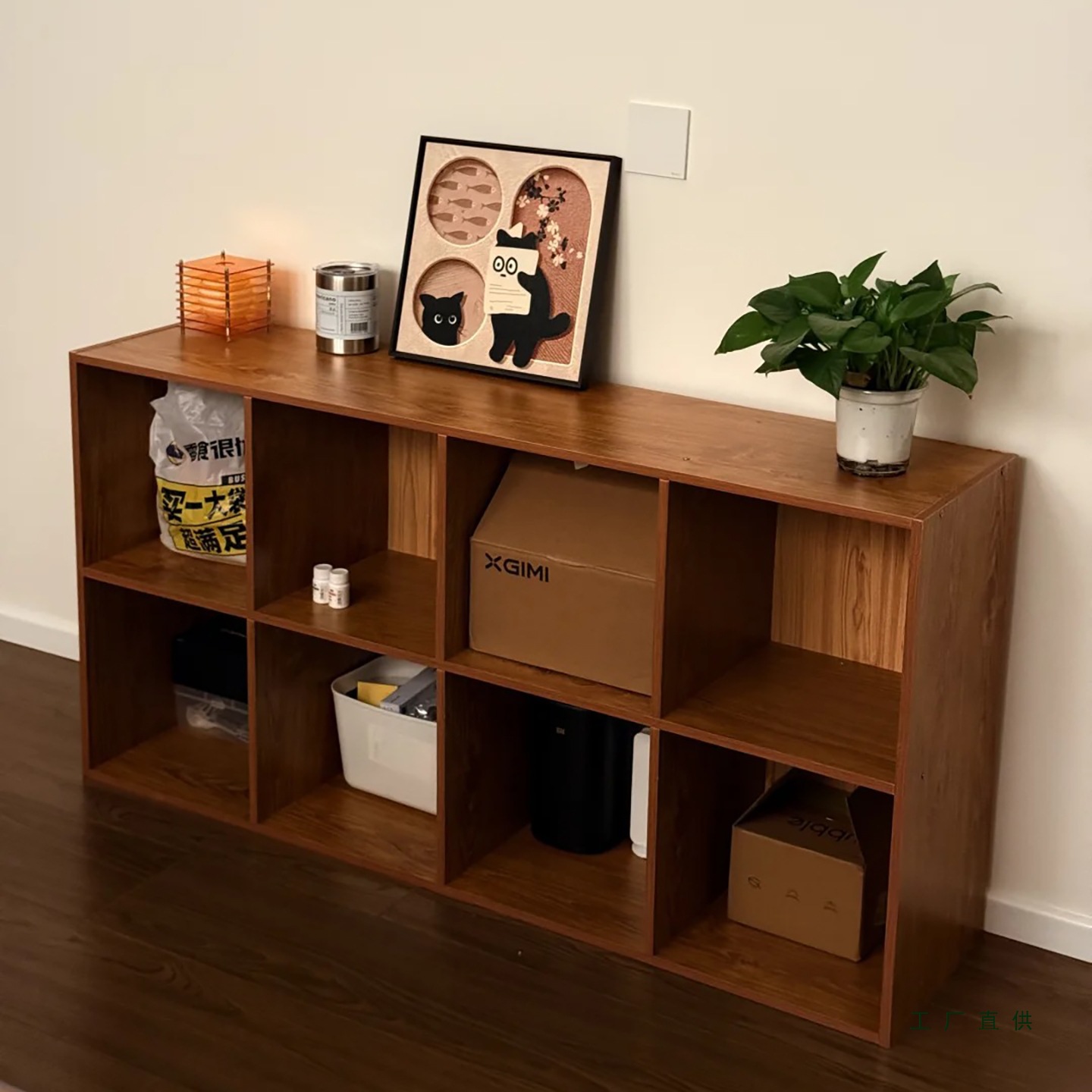 Walnut Color Plaid Cabinet Storage Cabinet Bedside Cabinet Free Combination Square Cabinet Storage Cabinet Multi-Layer Storage Rack Bookcase