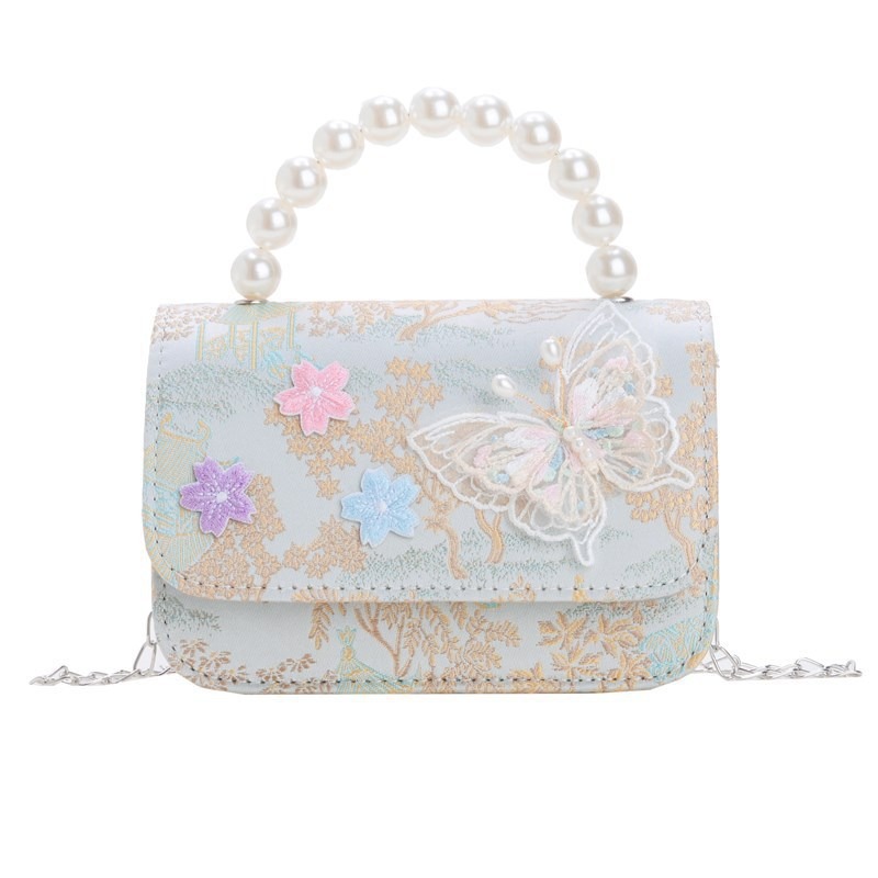 Bolsas de niños nuevas bolsas de mano de perlas de estilo nacional, bolsas de cadena de arco de bordilla princesa, bolsas de hombro de moda nacional de niñas lotes