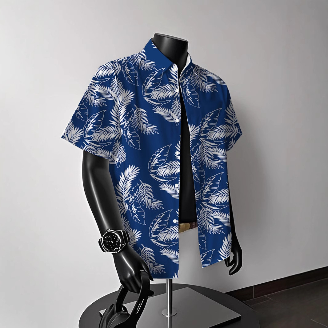 Hawaiian style retro maple leaf full print short-sleeved shirt men's summer fashion handsome casual seaside flower shirt