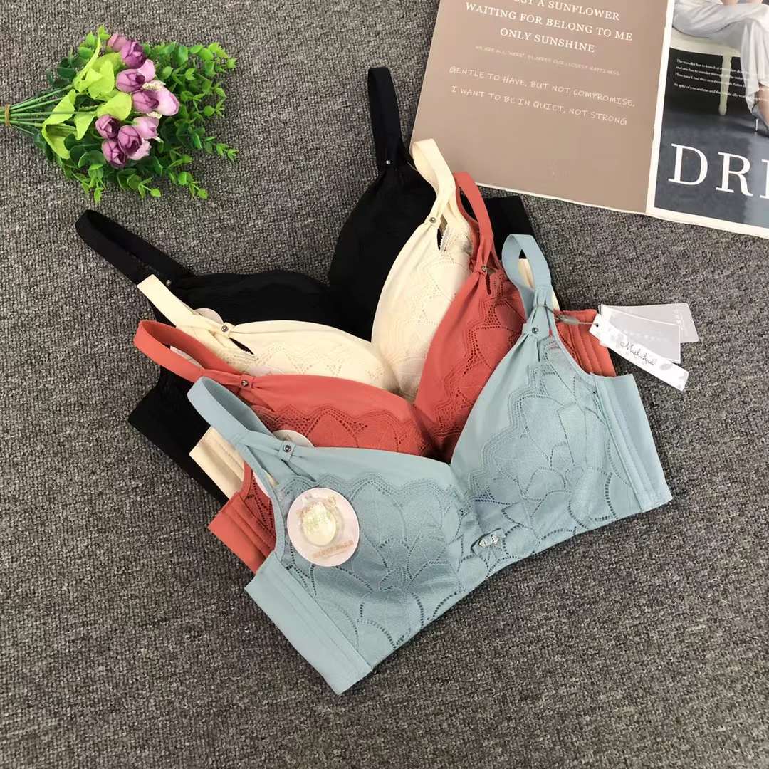 Nuevo sujetador de alta calidad de moda de encaje jacquard transpirable y cómodo ajuste lateral de pecho de cuatro botones ropa interior mujer