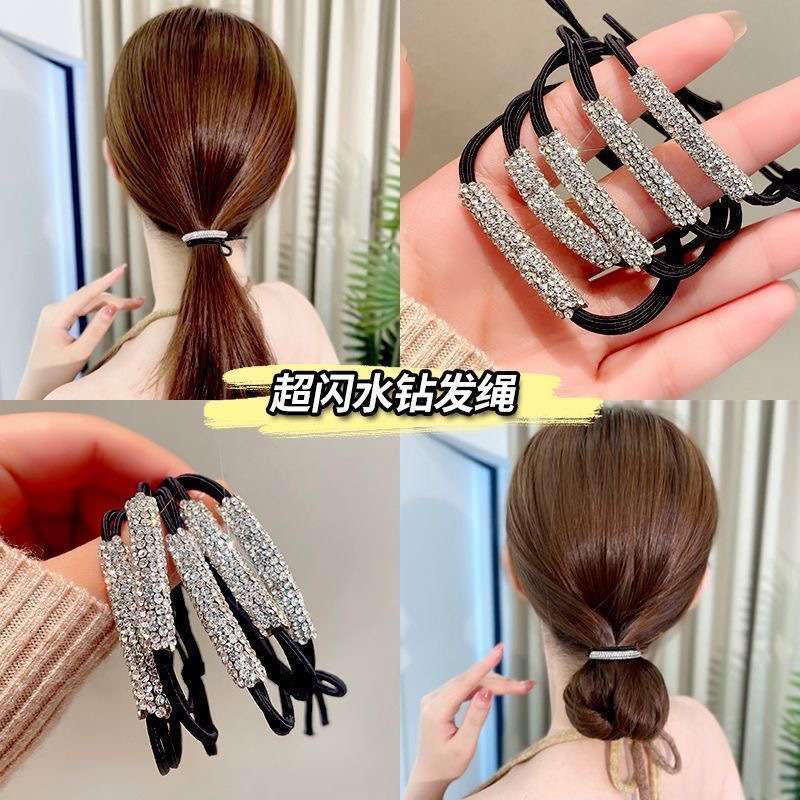 Nueva cuerda de cabello de diamante alta sensación de cabello adulto de alta cola de caballo cuerda de cabello de moda de banda de goma de alta elasticidad adornamiento para el cabello mujer image 5