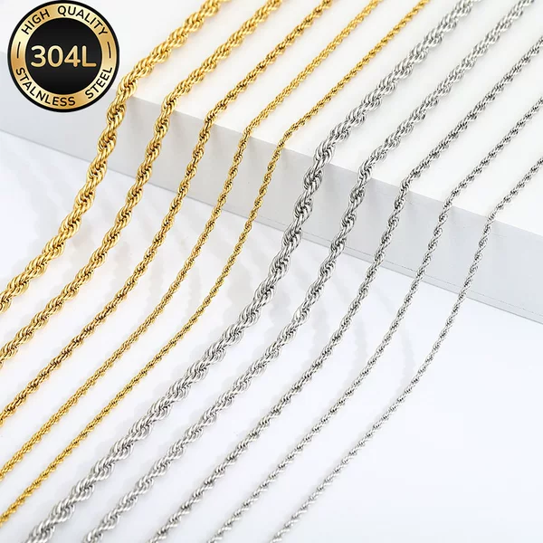 Stainless Steel Twist Chain Necklace, Cross-Border Hot-Selling Titanium Steel Necklace, 18K Gold-Plated Unisex Necklace, Twist Chain