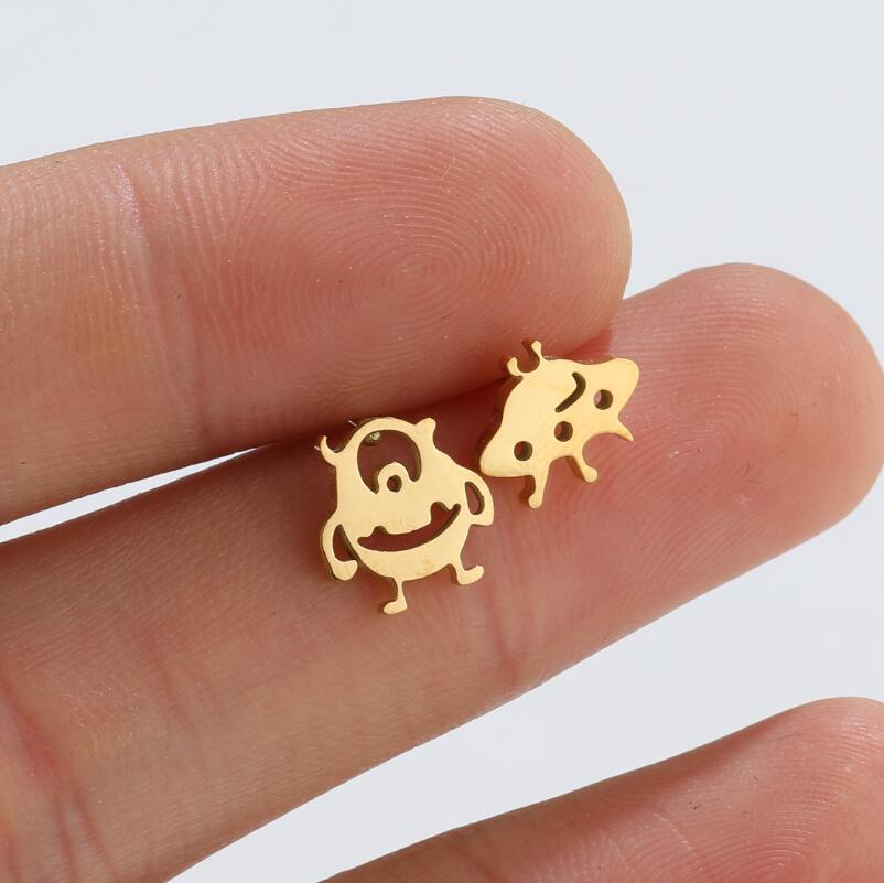 Funny Alien Titanium Steel Asymmetrical Ear Studs 1 Pair