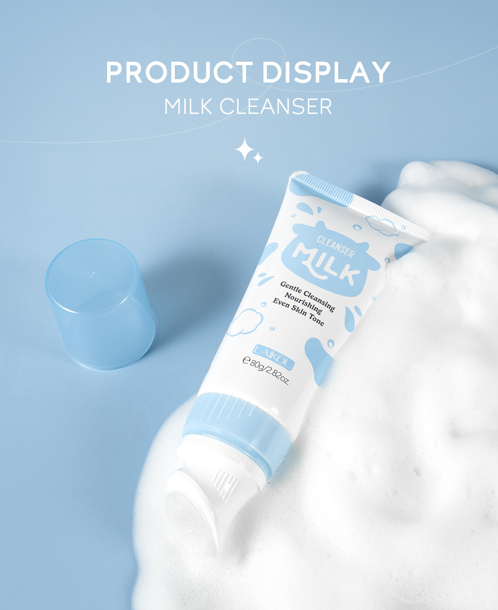 Cross-border LAIKOU Milk Facial Cleanser 80g hydrating, moisturizing, pore-cleaning and nourishing, factory in stock wholesale undefined