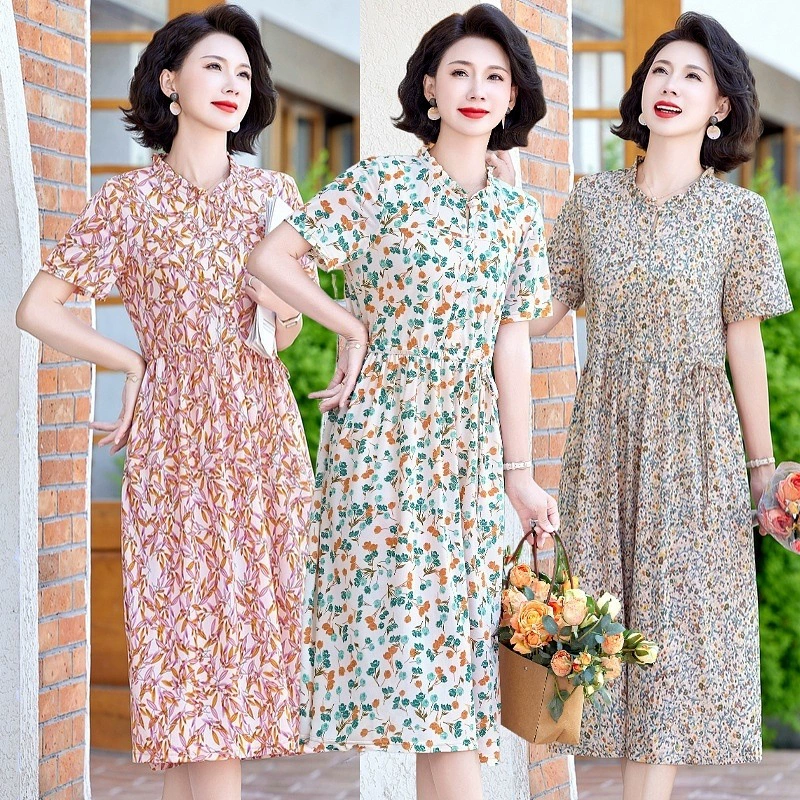 Летнее платье с короткими рукавами для женщин среднего и пожилого возраста
