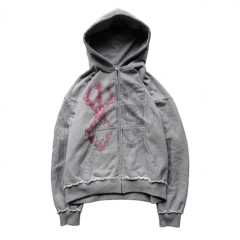 Foreign Trade Cross-Border Y2K Street Fashion Sweatshirt Anime Sword Wind Legend Eclipse Anime Pattern Printed Zipper Hoodie for Women Foreign Trade Cross-Border Y2K Street Fashion Sweatshirt Anime Sword Wind Legend Eclipse Anime Pattern Printed Zipper Hoodie for Women