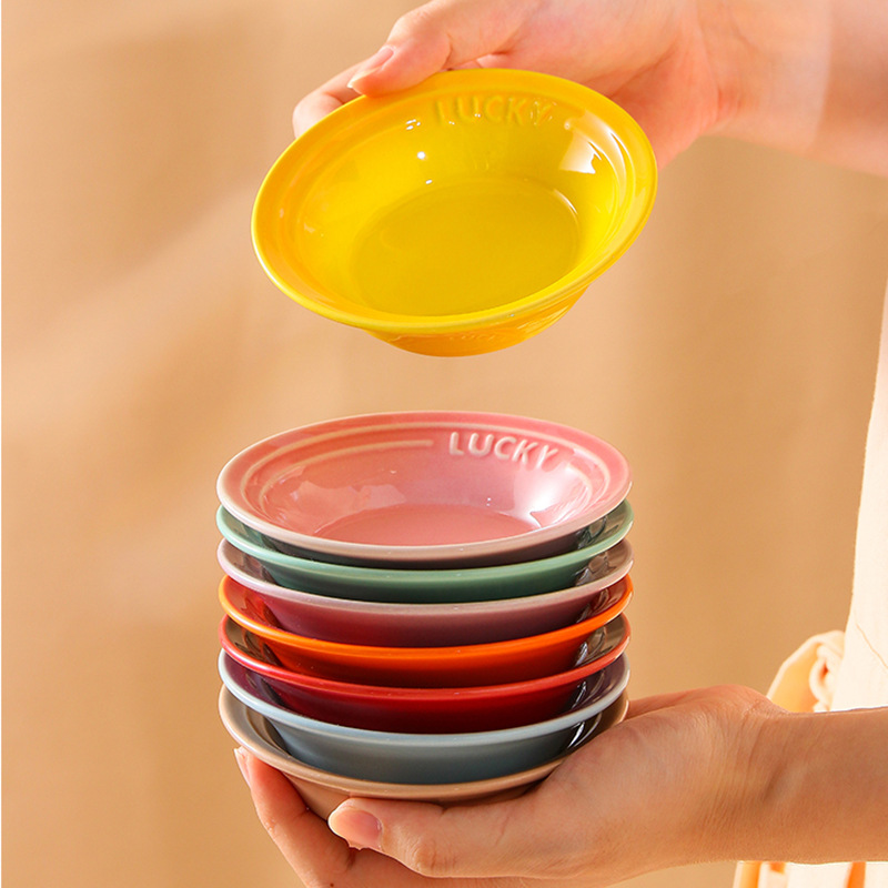 French Ceramic Peanut Dish Round Sauce Soy Sauce Mustard Dish Household Vinegar Dish Rainbow Flavor Dish Spit Bone Dish