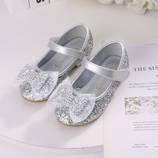 New Girls Princess Shoes Dress Crystal Shoes Kidsren's Small High Heels Glitter Little Girl Leather Shoes Girl Shoes