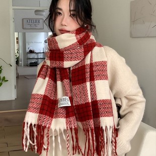 New Plaid Fashion Scarf Women's Winter Thickened Shawl All-match Warm Neck Double-sided Long Imitation Cashmere Scarf