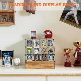 跨境木质卡片收纳架多层带抽屉存储架收藏运动卡展示盒星球卡存储