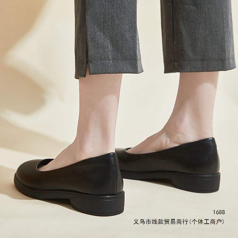 Brand-name soft leather round-toe low-heel women’s shallow-cut leather shoes, flat black single shoes, soft-soled comfortable work shoes for women Brand-name soft leather round-toe low-heel women’s shallow-cut leather shoes, flat black single shoes, soft-soled comfortable work shoes for women