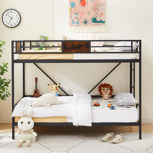 Bunk Bed, Loft Bed, Iron and Wood Structure Student Bed, Simple Upper Bed with Desk, Economical and Multifunctional
