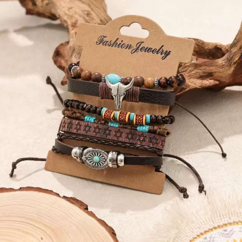 Nuevos productos transfronterizos Cuentas de madera europeas y americanas con cuentas de múltiples capas flor retro pluma de pavo real juego de pulsera tejido a mano en forma de corazón image 7