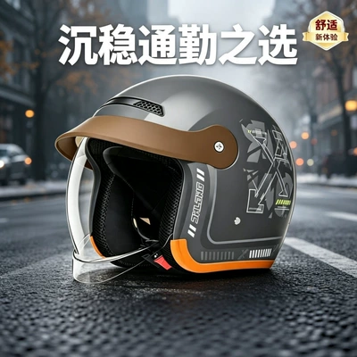 Cross-border foreign trade helmet for electric vehicles, women's autumn and winter warm windproof safety helmet, universal for all seasons, men's motorcycle half helmet (Motosiklet kaskı (dəbilqə)) - new-model-built-in-mirror-charcoal-gray