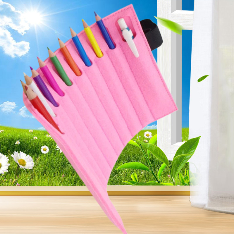 Venta al por mayor personalizado fieltro lápiz caso regalo papelería lápiz caso fieltro pluma cortina estudiante rollo lápiz caso personalizable logo