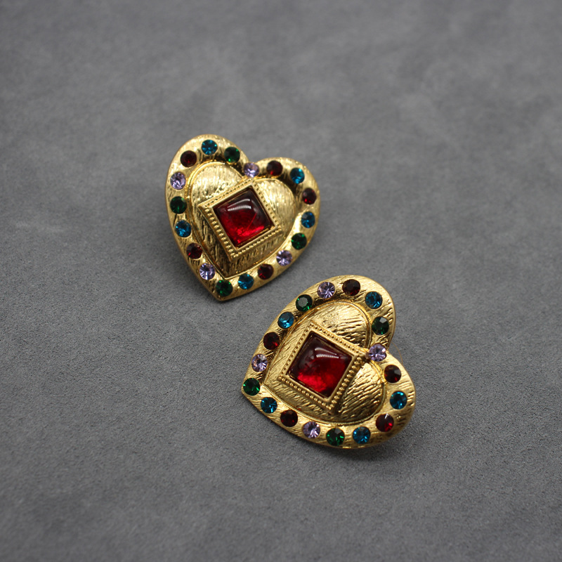 Plating, Inlay Design Fashion Heart Shape Alloy Plating Inlay Rhinestones Women's Ear Studs 1 Pair