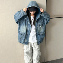 女童潮流连帽外套韩范中大儿童时尚牛仔风衣春秋季女孩休闲夹克衫