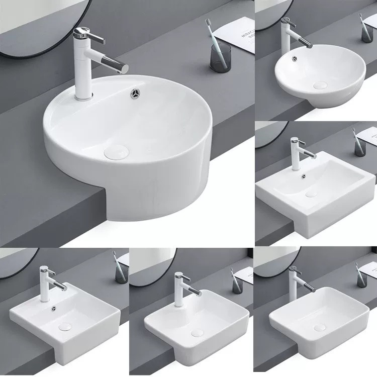 Lavabo semiempotrado Lavado de cerámica cuadrado Lavado Taichung Lavabo pequeño y estrecho Lavabo redondo
