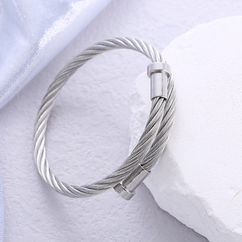 Casual Simple Style Solid Color Stainless Steel Plating Braid Bangle display picture 5