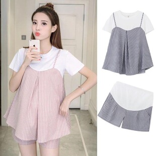 Maternity clothes summer suit outing summer fashion short-sleeved shorts trendy hot mom temperament casual Chanel style two-piece suit