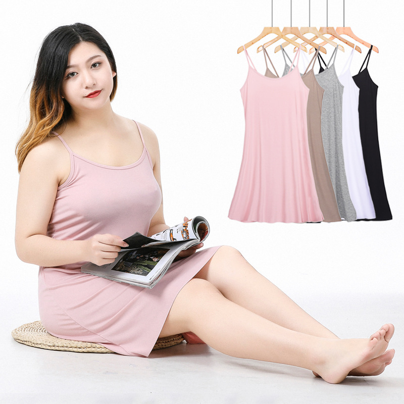Plus-Size Modal Nightgown for Women 100kg Summer Simple Strap Dress Tank Dress for Plus-Size Women Loungewear Plus-Size Modal Nightgown for Women 100kg Summer Simple Strap Dress Tank Dress for Plus-Size Women Loungewear