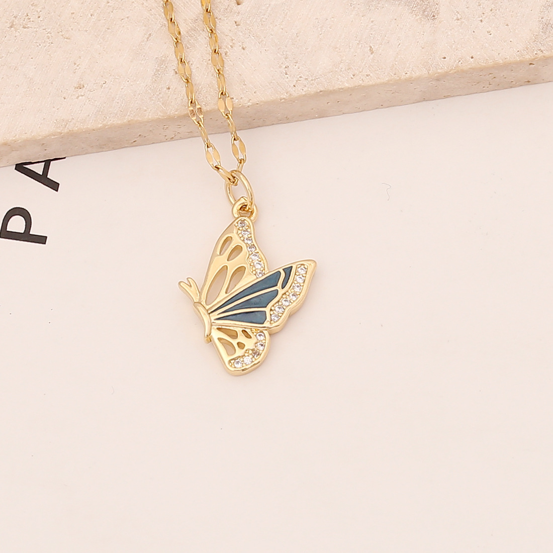 Drop Oil Butterfly Copper Inlaid Zircon Necklace display picture 3